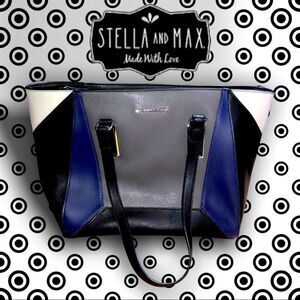 STELLA & MAX leather handbag purse bk bl Grey wht